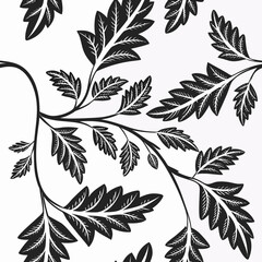Black and white fern leaf pattern on white background © saharima