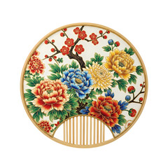 Traditional Chinese Floral Silk Fan with Peony & Chrysanthemum Art