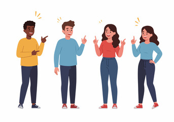 Diverse Young People Pointing and Sharing Ideas with Enthusiastic Expressions and Sparking Thoughts, Illustrating Collaboration and Innovation. © Nafa Project