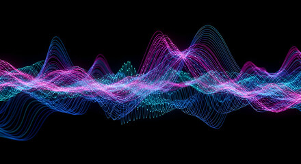 Abstract Sound Waveform Visualization with Neon Colors on Black Background.
