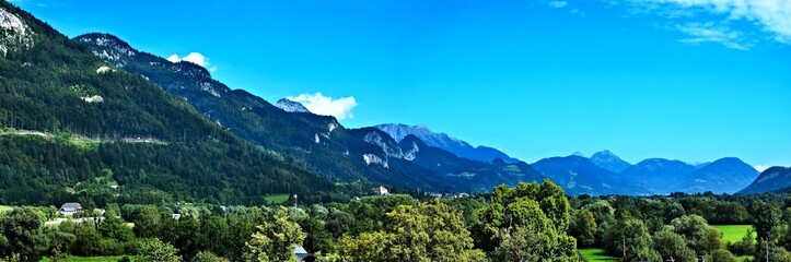 Austrian Alps - panoramic view on the Alps and Stainach castle