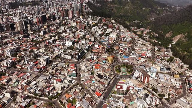 Aerial View of Cotopaxi Volcano and Quito City on a Sunny Day, Ecuador