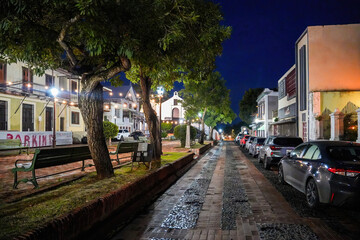 Plaza Santo Domingo at night in San GermÃ¡n Historic District, Puerto Rico's Second Oldest City in the Caribbean