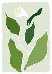 white lily framed art print hand drawn shapes matisse style, naive art, contemporary background