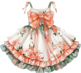 Beautiful dress with floral pattern for girl isolated on transparent background

