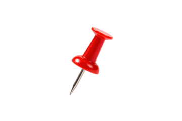 A red pushpin with a sharp metal point for office use