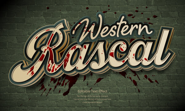 [Editable Text Effect Logo] &rdquo; Western Rascal  Logo&rdquo; The title logo style is a Classic blood splattered logo on a brick wall background.
