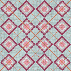 Seamless raster geometric pattern featuring layered diamond shapes in pink, mauve, and white on a soft mint background. Modern retro-inspired design perfect for textiles, packaging, wallpapers, statio