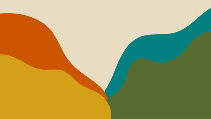 Abstract Wavy Shape Mountain Landscape Background with Earthy Tone Colors. Mid Century Style.