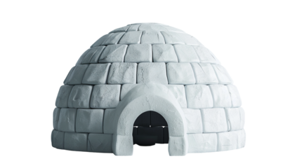 Igloo made of snow bricks in winter season isolated on transparent background