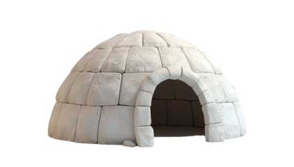 Igloo made of snow blocks for winter survival isolated on transparent background