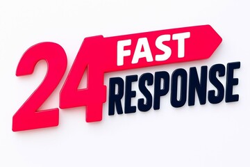 Bold red and blue text graphic highlighting 24 hour fast response service for businesses and customers