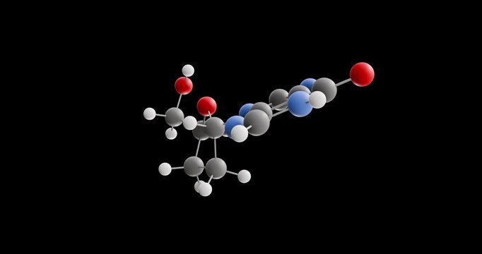 Didanosine molecule, rotating 3D model of antiviral, looped video on a black background
