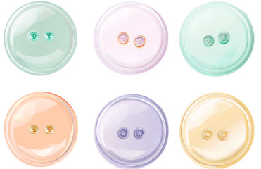 Six pastel color button isolated on transparent background