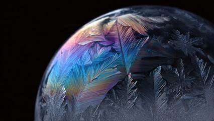 Frozen Soap Bubble with Ice Crystals