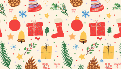 Christmas set with seamless pattern vector design