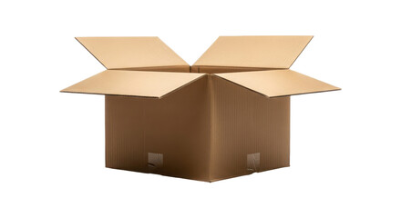 Open cardboard shipping box front view isolated on transparent background