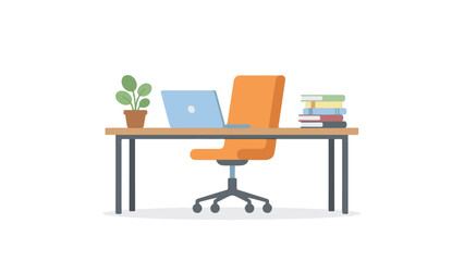 Minimalist home office desk setup with laptop, plant, and books illustration