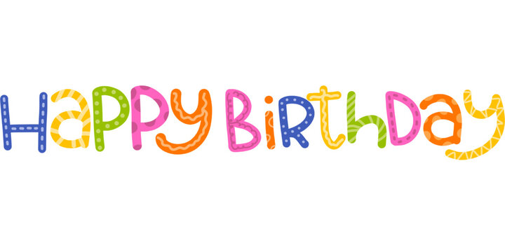 happy birthday text colorful illustration vector handwritten