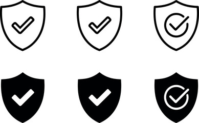 Shield icons with check mark isolated on