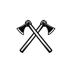 Crossing axe monochrome silhouette vector isolated in white background