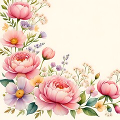 Vintage floral background with soft pink flowers and decorative leaves