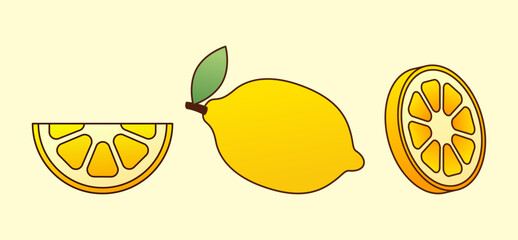 Simple Hand-Drawn Lemon Bundle &ndash; Minimalist Fresh Lemon Slice Vector Illustration for Food, Fruit, and Healthy Lifestyle Design