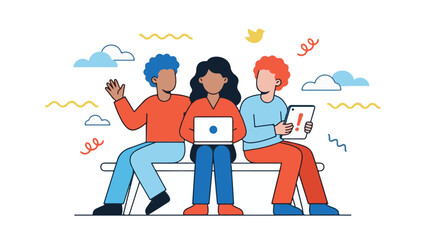 Diverse team connecting and collaborating with digital devices online