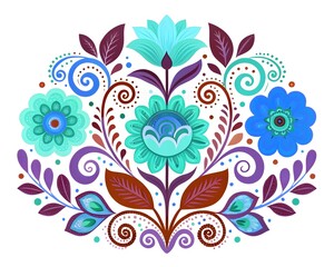 Seamless floral pattern with pink roses and decorative leaves