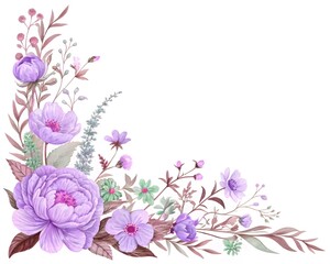 Vintage floral background with soft pink flowers and decorative leaves