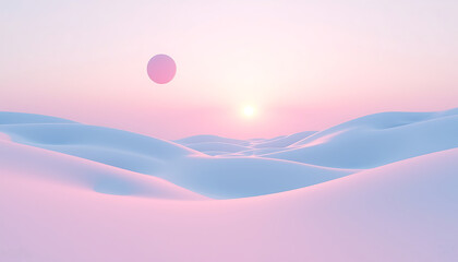 Minimal Pastel Desert Landscape With Surreal Floating Sphere