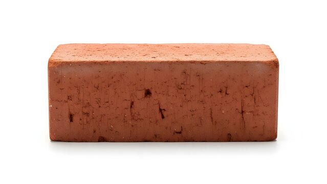 Single red brick with rough texture isolated on white background