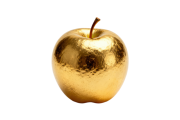 A shiny golden apple with a smooth surface and a stem