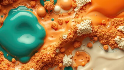Abstract vibrant fluid textures and granular forms, perfect for creative projects, presentations, and digital design backgrounds.