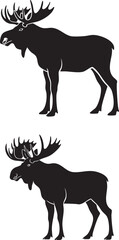 Moose Silhouette Vector . Wild North American Elk Animal Profile.