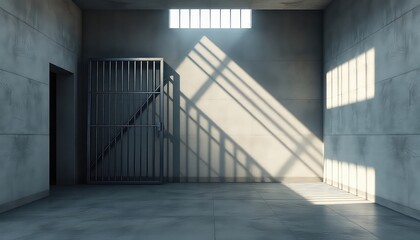 Cell Interior with Barred Door and Window Light Patterns for Media and Concepts