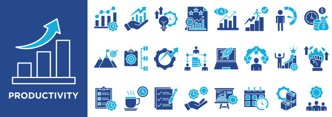 Productivity icon collection set. Containing design productivity, growth, progress, performance, planning