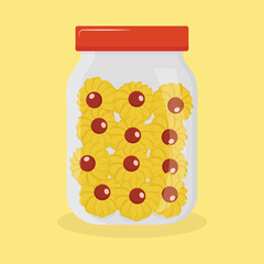 Kuih Samperit in jar, traditional Malaysian cookies served during Hari Raya Aidilfitri festival, vector illustration