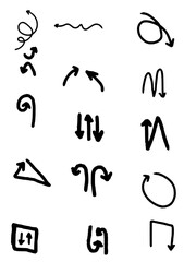 Set of Hand Drawn Black Arrow Icons and Doodle Design Elements Isolated on White Background