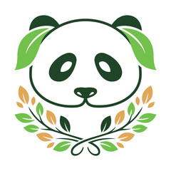 A cute cartoon panda with a funny green face sits on a leaf, an amphibian animal vector illustration design for a nature icon or symbol