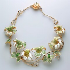 Luxurious floral necklace with gold and gemstones on a transparent background