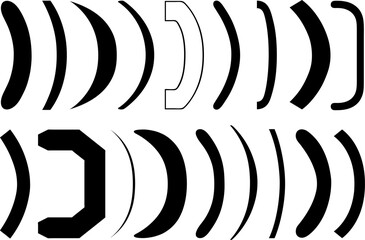 Group of different parentheses or round brackets isolated on white background