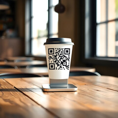 Cafe Table Display Featuring a Coffee Cup Shaped QR Code
