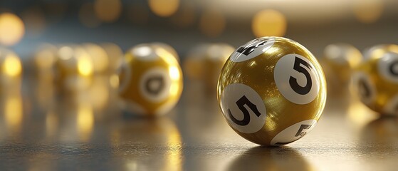 Numbers on lottery balls,  Lottery balls floating in a futuristic stadium with numbered spheres brilliantly illuminated by golden light