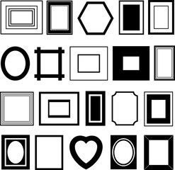 Group of different picture frames isolated on white background