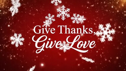 Festive snowflakes adorn warm red background with heartwarming message of gratitude and affection.