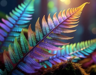 Vibrant Fern Leaf Illuminated With Golden Light In A Mystical Forest With Bokeh Background