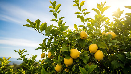 A beautiful contrast of ripening red cherries and soft pink-white cherry blossoms flourishing on a vibrant tree branch under the golden glow of the sun