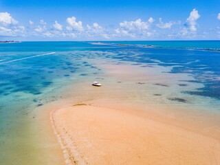 Ilha da Areia Vermelha, Cabedelo, Para&iacute;ba - aerial view of the island in the middle of the sea with tour boats