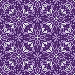 Fototapeta premium Modern Ikat Winter Bloom Ikat Seamless Pattern: Petal Diamonds in Lavender, White, and Soft Purple